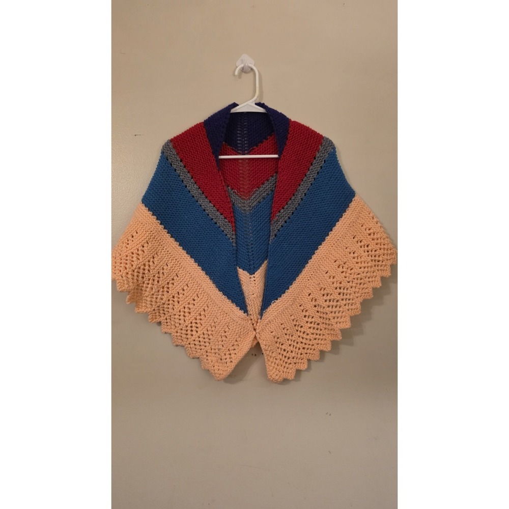 VTG Handmade Womens Crochet Colorblock Multicolor Shawl Wrap Grandmacore Vibrant